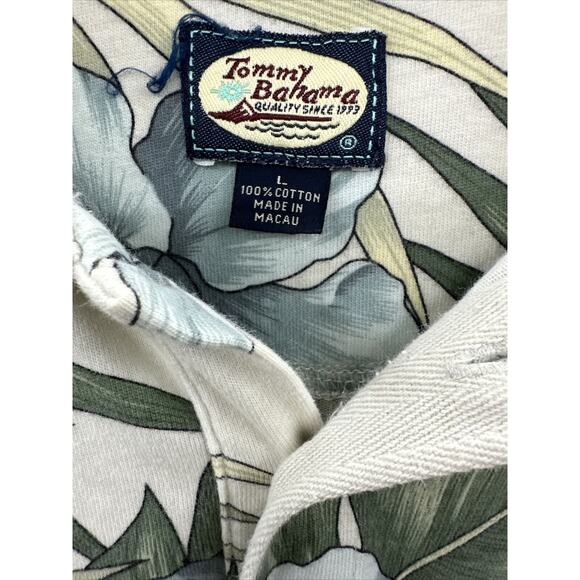 TOMMY BAHAMA Original Men's L Hawaiian Polo Blue Green Florals Seafoam Green - Picture 7 of 10